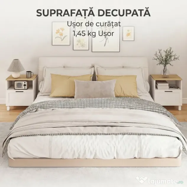 HOMCOM Noptieră Dormitor cu Sertar și Raft Deschis, Noptieră Modernă Compactă cu Picioare din Lemn de Pin, 45x38x50 cm, Alb | Aosom Romania