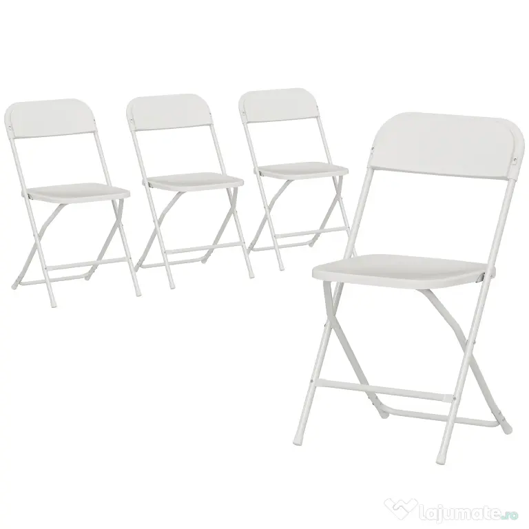 HOMCOM Set de 4 Scaune Pliabile cu Găuri de Drenaj din Plastic și Metal, 45x49x79.5 cm, Alb | Aosom Romania
