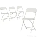 HOMCOM Set de 4 Scaune Pliabile cu Găuri de Drenaj din Plastic și Metal, 45x49x79.5 cm, Alb | Aosom Romania