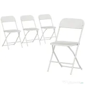 HOMCOM Set de 4 Scaune Pliabile cu Găuri de Drenaj din Plastic și Metal, 45x49x79.5 cm, Alb | Aosom Romania 