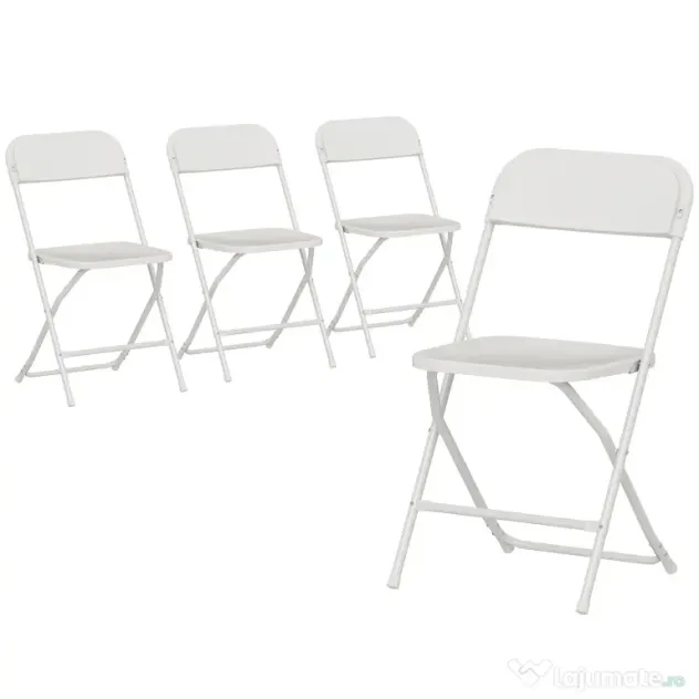 HOMCOM Set de 4 Scaune Pliabile cu Găuri de Drenaj din Plastic și Metal, 45x49x79.5 cm, Alb | Aosom Romania