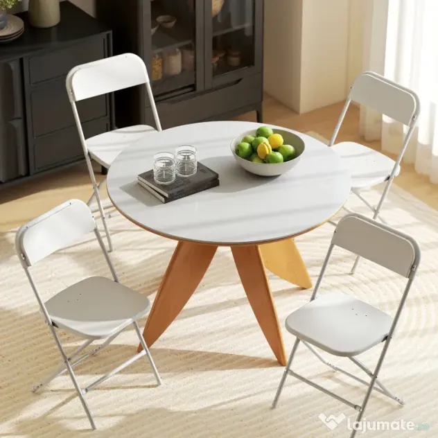 HOMCOM Set de 4 Scaune Pliabile cu Găuri de Drenaj din Plastic și Metal, 45x49x79.5 cm, Alb | Aosom Romania