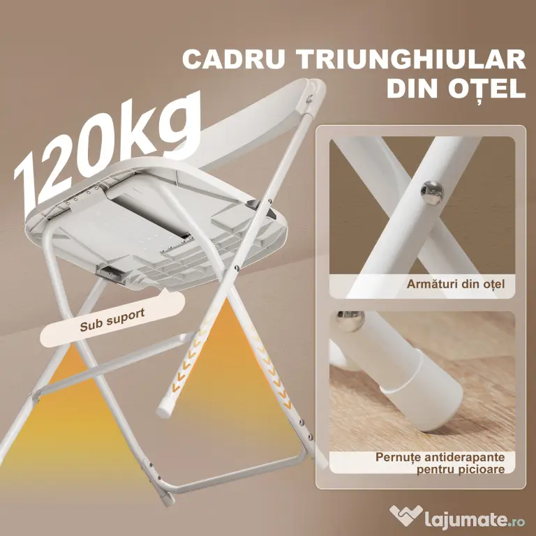 HOMCOM Set de 4 Scaune Pliabile cu Găuri de Drenaj din Plastic și Metal, 45x49x79.5 cm, Alb | Aosom Romania