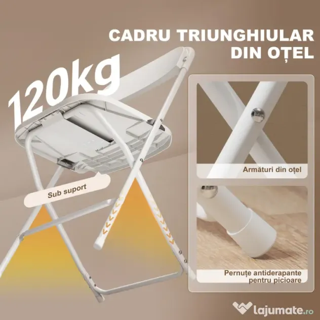 HOMCOM Set de 4 Scaune Pliabile cu Găuri de Drenaj din Plastic și Metal, 45x49x79.5 cm, Alb | Aosom Romania