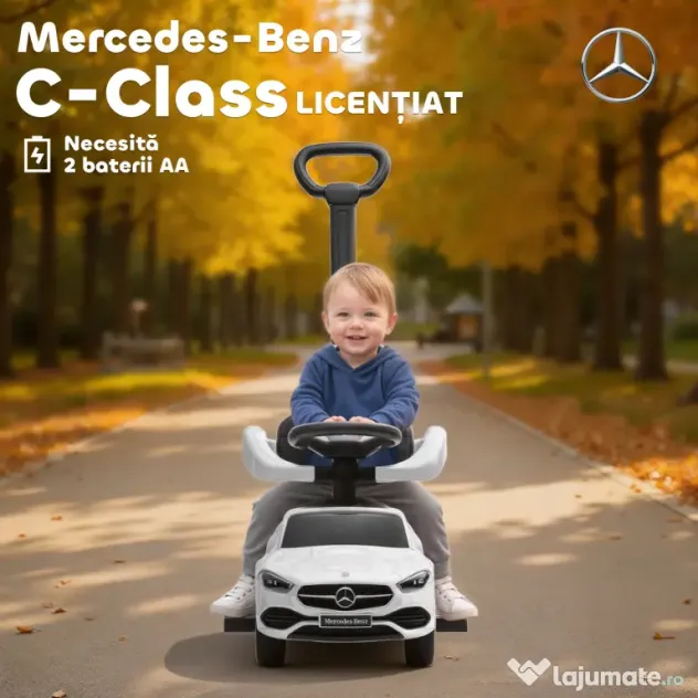 AIYAPLAY Mașină de Călărit pentru Copii 1-3 Ani Convertibilă în Cărucior cu Licență Mercedes, 91x40x83 cm, Alb | Aosom Romania