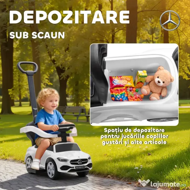 AIYAPLAY Mașină de Călărit pentru Copii 1-3 Ani Convertibilă în Cărucior cu Licență Mercedes, 91x40x83 cm, Alb | Aosom Romania