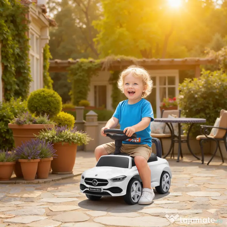 AIYAPLAY Mașină de Călărit pentru Copii 1-3 Ani Convertibilă în Cărucior cu Licență Mercedes, 91x40x83 cm, Alb | Aosom Romania