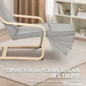 HOMCOM Fotoliu Dormitor Lemn de Mesteacăn și Material Textil cu Suport pentru Picioare Reglabil, Gri Deschis | Aosom Romania 