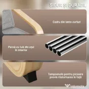 HOMCOM Fotoliu Dormitor Lemn de Mesteacăn și Material Textil cu Suport pentru Picioare Reglabil, Gri Deschis | Aosom Romania 