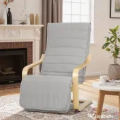 HOMCOM Fotoliu Dormitor Lemn de Mesteacăn și Material Textil cu Suport pentru Picioare Reglabil, Gri Deschis | Aosom Romania 
