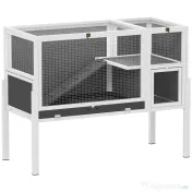 PawHut Cușcă pentru Iepuri de Interior Convertibilă, Căsuță Ridicată din Lemn cu Tavă Detașabilă și Acoperiș Rabatabil, pentru Hamsteri Sirieni, Gerbili și Porcușori de Guineea, Gri | Aosom Romania