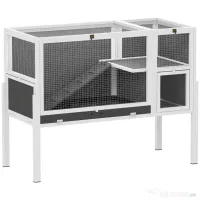 PawHut Cușcă pentru Iepuri de Interior Convertibilă, Căsuță Ridicată din Lemn cu Tavă Detașabilă și Acoperiș Rabatabil, pentru Hamsteri Sirieni, Gerbili și Porcușori de Guineea, Gri | Aosom Romania