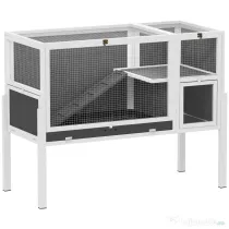 PawHut Cușcă pentru Iepuri de Interior Convertibilă, Căsuță Ridicată din Lemn cu Tavă Detașabilă și Acoperiș Rabatabil, pentru Hamsteri Sirieni, Gerbili și Porcușori de Guineea, Gri | Aosom Romania