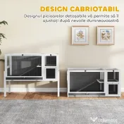 PawHut Cușcă pentru Iepuri de Interior Convertibilă, Căsuță Ridicată din Lemn cu Tavă Detașabilă și Acoperiș Rabatabil, pentru Hamsteri Sirieni, Gerbili și Porcușori de Guineea, Gri | Aosom Romania