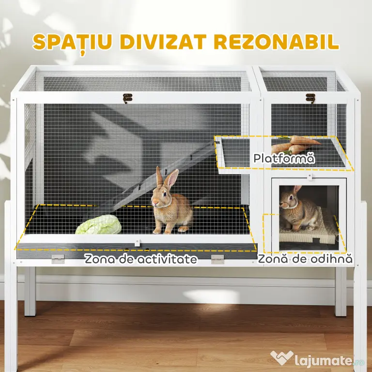 PawHut Cușcă pentru Iepuri de Interior Convertibilă, Căsuță Ridicată din Lemn cu Tavă Detașabilă și Acoperiș Rabatabil, pentru Hamsteri Sirieni, Gerbili și Porcușori de Guineea, Gri | Aosom Romania