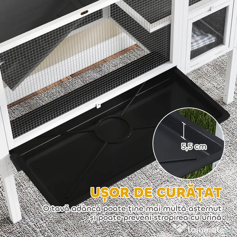 PawHut Cușcă pentru Iepuri de Interior Convertibilă, Căsuță Ridicată din Lemn cu Tavă Detașabilă și Acoperiș Rabatabil, pentru Hamsteri Sirieni, Gerbili și Porcușori de Guineea, Gri | Aosom Romania