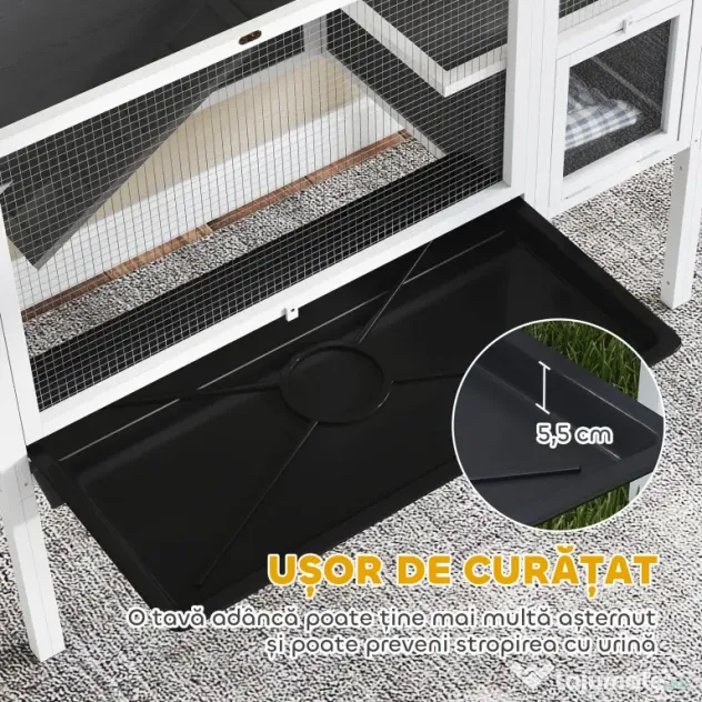 PawHut Cușcă pentru Iepuri de Interior Convertibilă, Căsuță Ridicată din Lemn cu Tavă Detașabilă și Acoperiș Rabatabil, pentru Hamsteri Sirieni, Gerbili și Porcușori de Guineea, Gri | Aosom Romania