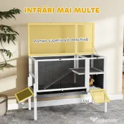 PawHut Cușcă pentru Iepuri de Interior Convertibilă, Căsuță Ridicată din Lemn cu Tavă Detașabilă și Acoperiș Rabatabil, pentru Hamsteri Sirieni, Gerbili și Porcușori de Guineea, Gri | Aosom Romania