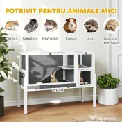PawHut Cușcă pentru Iepuri de Interior Convertibilă, Căsuță Ridicată din Lemn cu Tavă Detașabilă și Acoperiș Rabatabil, pentru Hamsteri Sirieni, Gerbili și Porcușori de Guineea, Gri | Aosom Romania