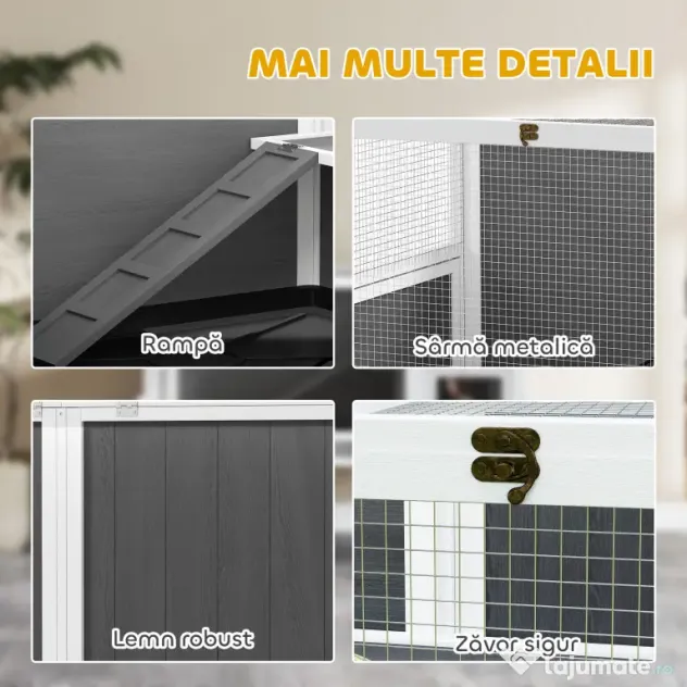 PawHut Cușcă pentru Iepuri de Interior Convertibilă, Căsuță Ridicată din Lemn cu Tavă Detașabilă și Acoperiș Rabatabil, pentru Hamsteri Sirieni, Gerbili și Porcușori de Guineea, Gri | Aosom Romania