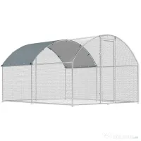 PawHut Țarc pentru Găini de Exterior, 2.8x3.4x1.9m, 9.5㎡ Țarc Metalic din Oțel Galvanizat cu Acoperiș Impermeabil Anti-UV și Încuietoare, Coteț pentru 10-16 Găini, Iepuri și Rațe | Aosom Romania