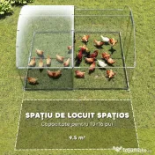 PawHut Țarc pentru Găini de Exterior, 2.8x3.4x1.9m, 9.5㎡ Țarc Metalic din Oțel Galvanizat cu Acoperiș Impermeabil Anti-UV și Încuietoare, Coteț pentru 10-16 Găini, Iepuri și Rațe | Aosom Romania