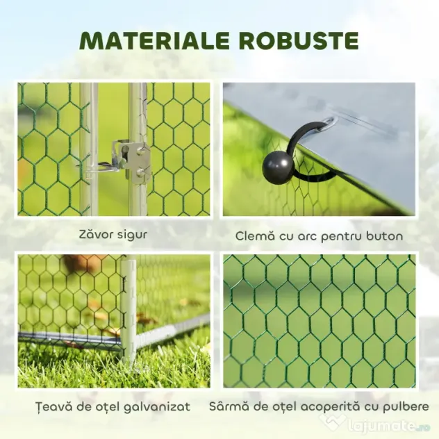 PawHut Țarc pentru Găini de Exterior, 2.8x3.4x1.9m, 9.5㎡ Țarc Metalic din Oțel Galvanizat cu Acoperiș Impermeabil Anti-UV și Încuietoare, Coteț pentru 10-16 Găini, Iepuri și Rațe | Aosom Romania