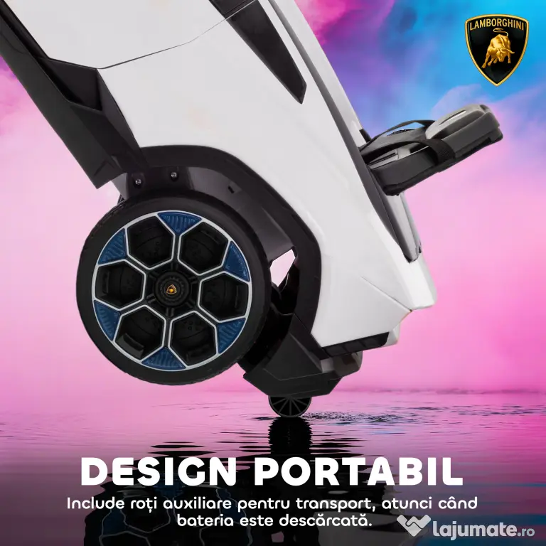 AIYAPLAY Mașină Electrică pentru Copii Licență Lamborghini cu Claxon și Telecomandă, 101.5x49x43 cm, Albă | Aosom Romania