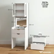 HOMCOM Stație de Machiaj cu Lumini LED în 3 Culori, Oglindă Rabatabilă, Scaun Ascuns, Măsuță de Machiaj cu Scaun Îmbunătățit, 3 Sertare, Compartiment, Dulap cu Uși din Sticlă, Modern, Alb | Aosom Romania 