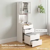 HOMCOM Stație de Machiaj cu Lumini LED în 3 Culori, Oglindă Rabatabilă, Scaun Ascuns, Măsuță de Machiaj cu Scaun Îmbunătățit, 3 Sertare, Compartiment, Dulap cu Uși din Sticlă, Modern, Alb | Aosom Romania 