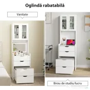 HOMCOM Stație de Machiaj cu Lumini LED în 3 Culori, Oglindă Rabatabilă, Scaun Ascuns, Măsuță de Machiaj cu Scaun Îmbunătățit, 3 Sertare, Compartiment, Dulap cu Uși din Sticlă, Modern, Alb | Aosom Romania 