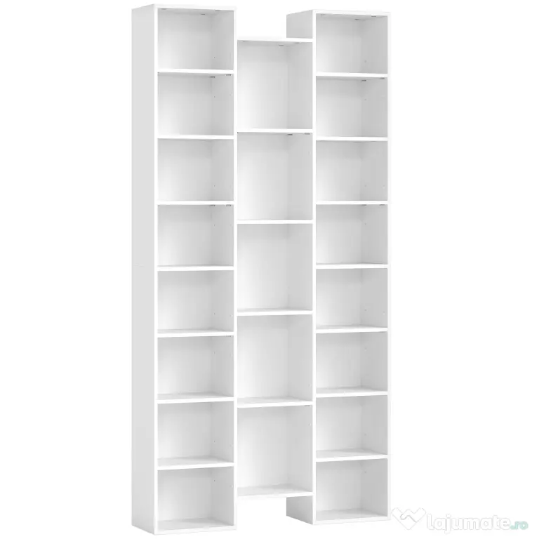HOMCOM Bibliotecă Modernă din Lemn Înaltă 181 cm cu 21 Compartimente și 10 Rafturi Reglabile, Alb