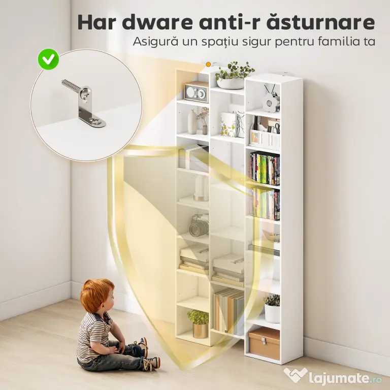 HOMCOM Bibliotecă Modernă din Lemn Înaltă 181 cm cu 21 Compartimente și 10 Rafturi Reglabile, Alb
