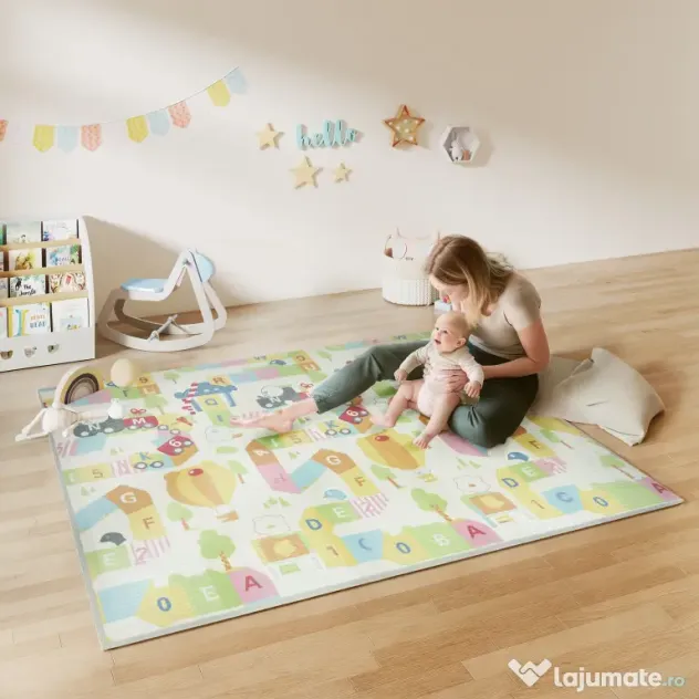 AIYAPLAY Covoraș pentru copii cu literele alfabetului și suprafață impermeabilă din XPE, multicolor, 194x176.5x1.5 cm | Aosom Romania