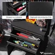 HOMCOM Cărucior de Scule din Oțel cu Blat de Lucru, 3 Sertare, Dulap, Panouri Perforate, Roți, Negru | Aosom Romania 