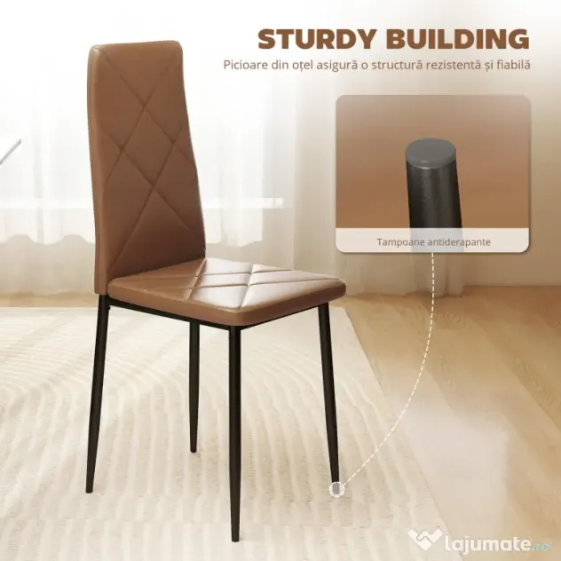 HOMCOM Set de 4 scaune de sufragerie cu spatar inalt, 41x50x97cm, maro | Aosom Romania