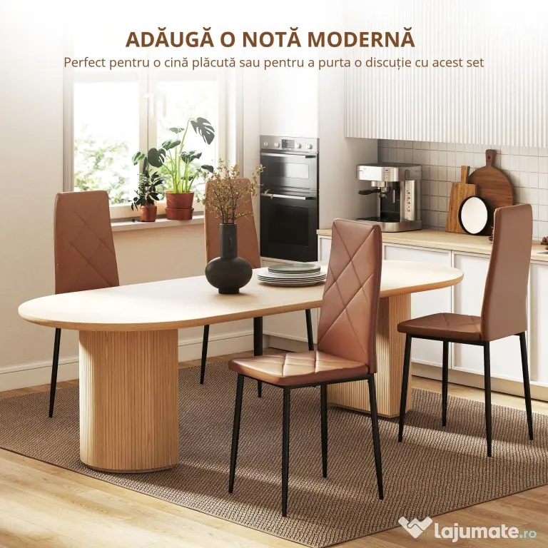 HOMCOM Set de 4 scaune de sufragerie cu spatar inalt, 41x50x97cm, maro | Aosom Romania