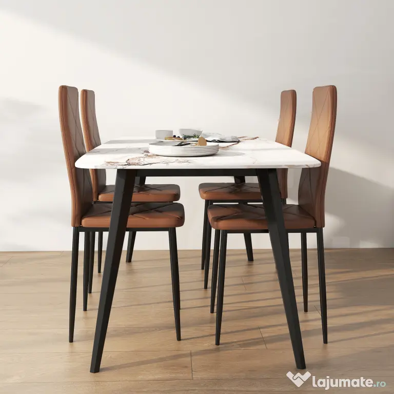 HOMCOM Set de 4 scaune de sufragerie cu spatar inalt, 41x50x97cm, maro | Aosom Romania
