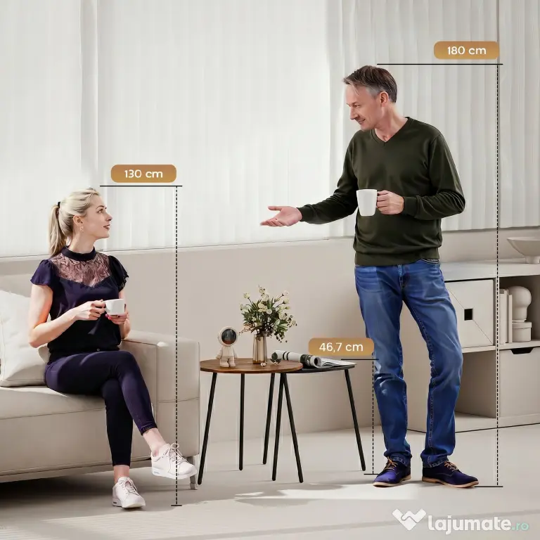 HOMCOM Set 2 Măsuțe de Cafe Suprapunibile cu Cadru din Metal Nuc și Negru | Aosom Romania