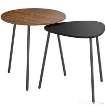 HOMCOM Set 2 Mese de Cafea Suprapozabile cu Cadru din Metal pentru Living și Birou, Nuc și Negru