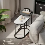 HOMCOM Set 2 Măsuțe de Cafea Suprapuse cu Cadru Metalic pentru Sufragerie și Birou, Gri și Alb | Aosom Romania