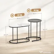 HOMCOM Set 2 Măsuțe de Cafea Suprapuse cu Cadru Metalic pentru Sufragerie și Birou, Gri și Alb | Aosom Romania