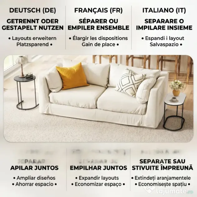 HOMCOM Set 2 Măsuțe de Cafea Suprapuse cu Cadru Metalic pentru Sufragerie și Birou, Gri și Alb | Aosom Romania