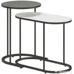 HOMCOM Set 2 Mese de Cafea Suprapozabile cu Cadru din Metal pentru Living și Birou, Gri și Alb