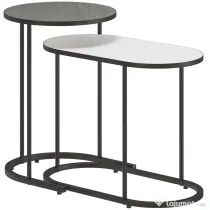 HOMCOM Set 2 Mese de Cafea Suprapozabile cu Cadru din Metal pentru Living și Birou, Gri și Alb