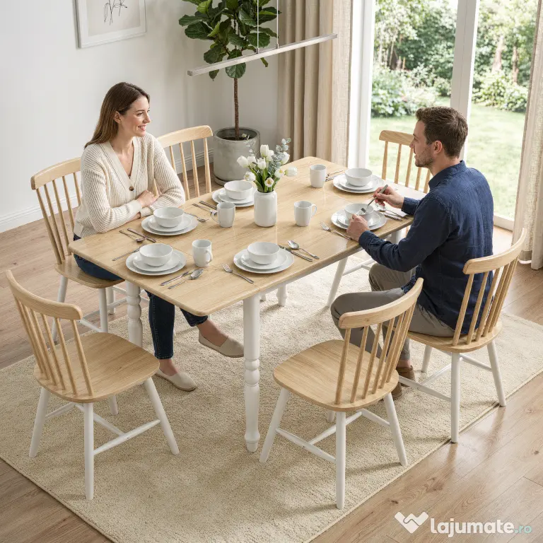 HOMCOM Masă Pliabilă pentru 2-6 Persoane, Extensibilă, Efect de Lemn, Finisaj Natural | Aosom Romania