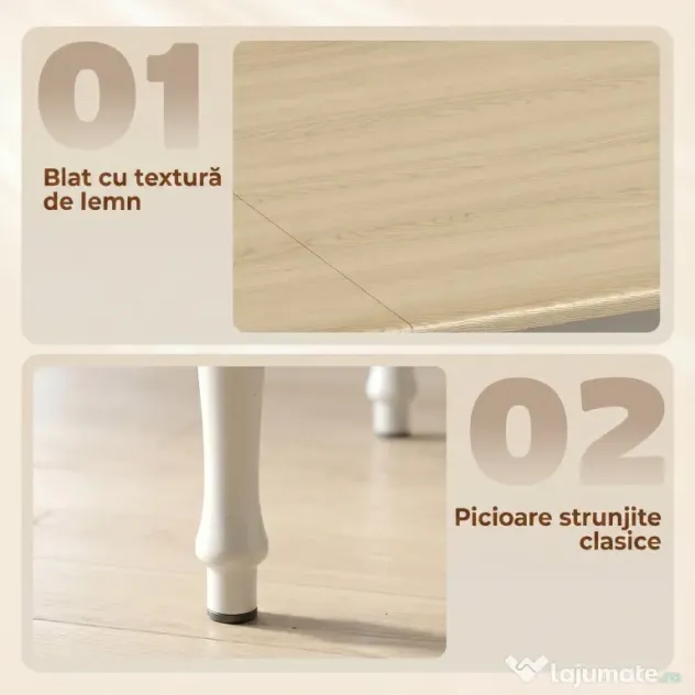 HOMCOM Masă Pliabilă pentru 2-6 Persoane, Extensibilă, Efect de Lemn, Finisaj Natural | Aosom Romania
