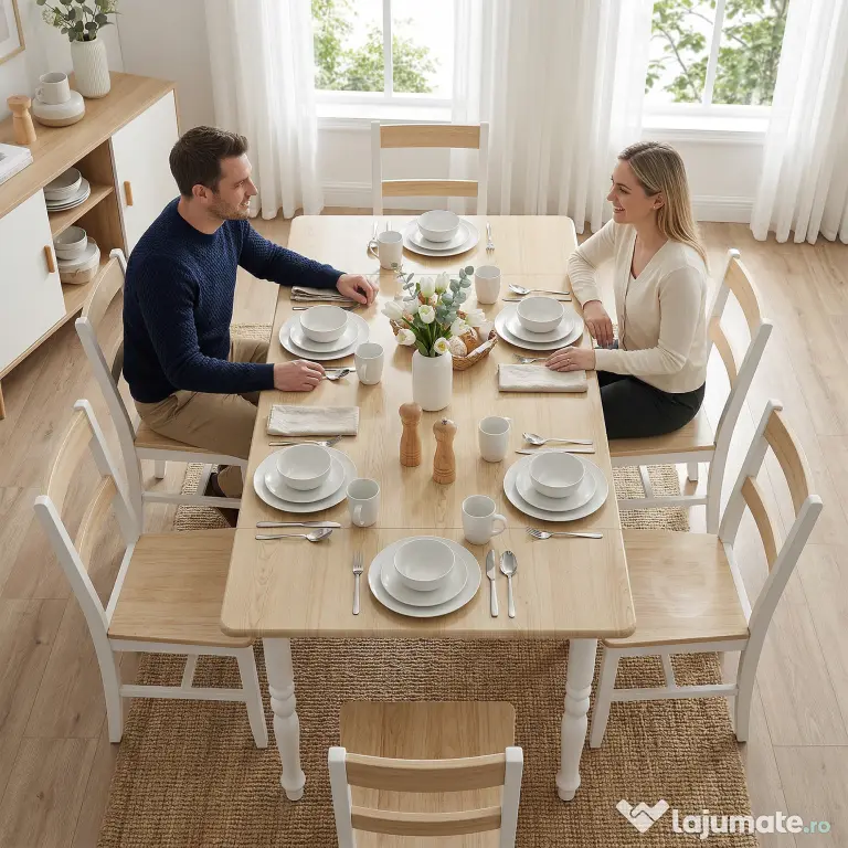 HOMCOM Masă Pliabilă pentru 2-6 Persoane, Extensibilă, Efect de Lemn, Finisaj Natural | Aosom Romania