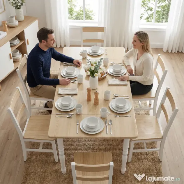 HOMCOM Masă Pliabilă pentru 2-6 Persoane, Extensibilă, Efect de Lemn, Finisaj Natural | Aosom Romania