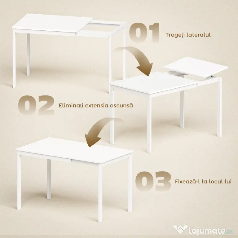 HOMCOM Masă de Sufragerie Extensibilă 80-120 cm pentru 4-6 Persoane, Masă Economisitoare de Spațiu cu Extensie Glisantă, Natural | Aosom Romania